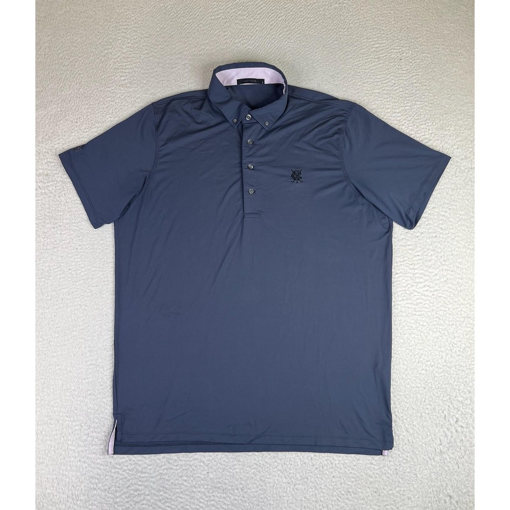 Greyson Button Down Collar Golf Polo Shirt Mens Large Blue Nylon Spandex